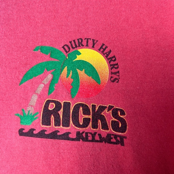 Gildan Rick’s Durty Harry’s Key West Florida Bar Shirt Short Sleeve Pink/Red Lrg - Picture 3 of 7